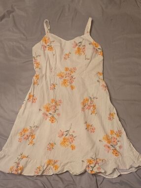 Old Navy White Floral Midi Dress with Yellow and Pink Blossoms